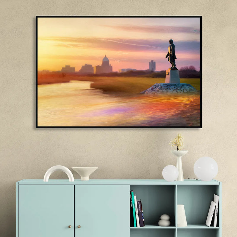 Wichita Skyline Sunset Sitting Room - Black Canvas Wall Art