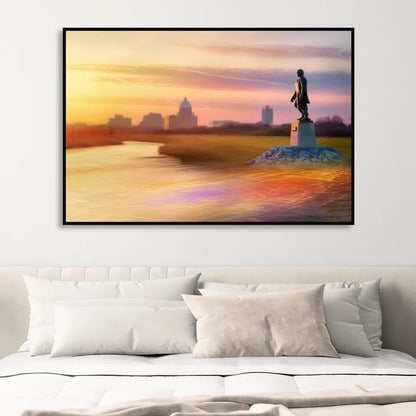 Wichita Skyline Sunset Living Room - Black Canvas Wall Art