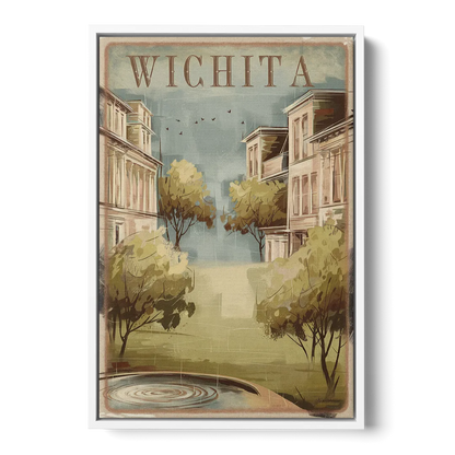 Wichita Vintage Aesthetic Front - White Canvas Wall Art