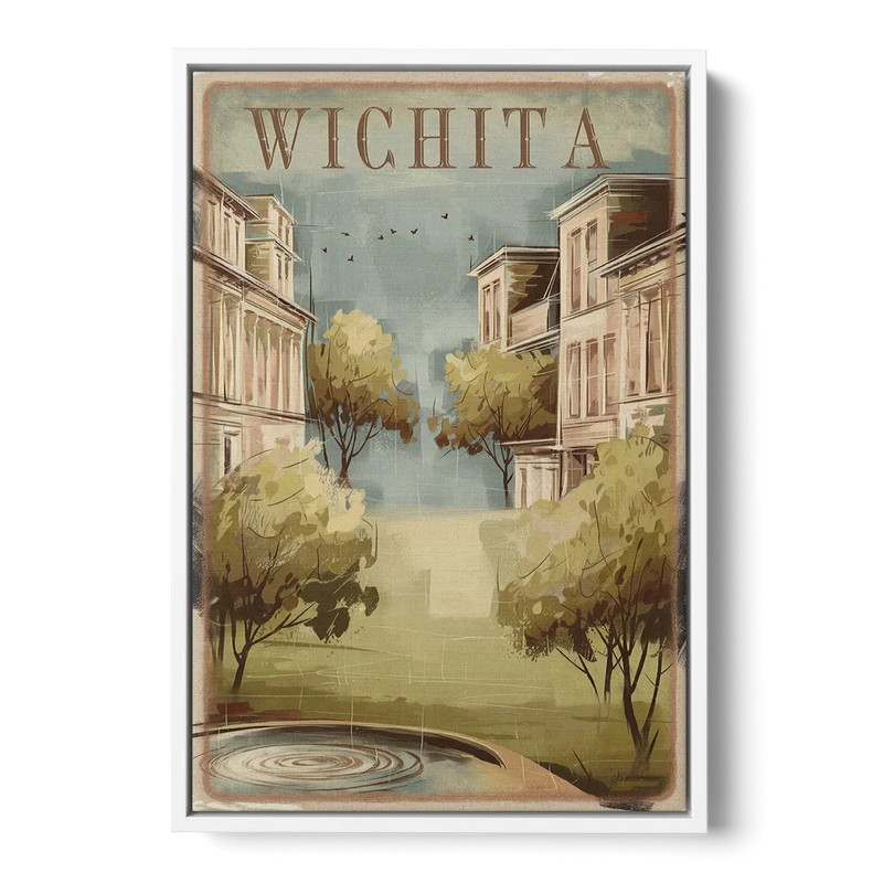 Wichita Vintage Aesthetic Front - White Canvas Wall Art