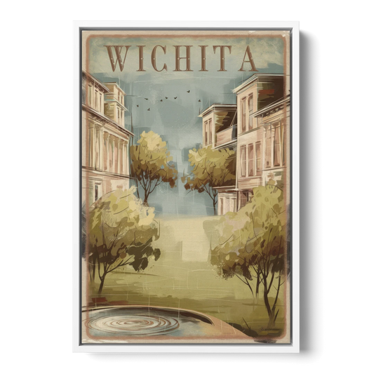 Wichita Vintage Aesthetic - White Framed Canvas Wall Art - Front