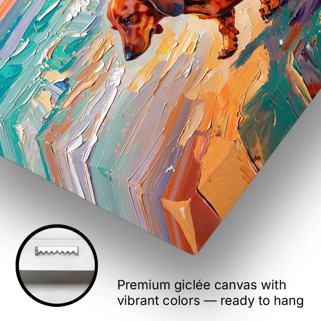 Wiener Dog Painting Sunset Beach Trot - Canvas Wall Art - Gallery Wrap Corner