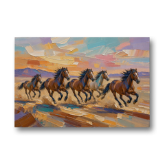 Wild Horses Painting Through Desert Dust - Canvas Wall Art - Front