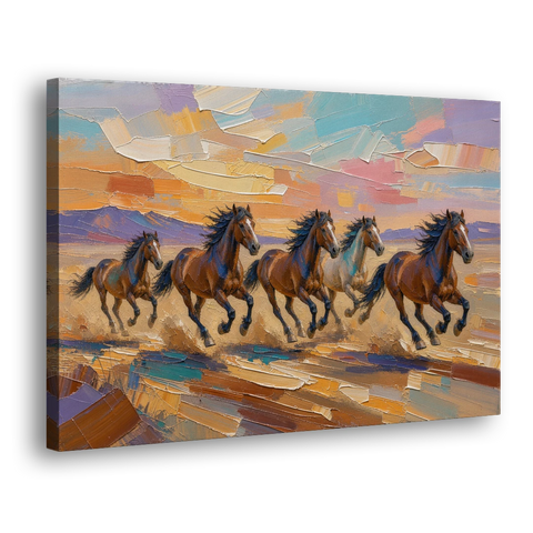 Wild Horses Painting Through Desert Dust - Canvas Wall Art - Side