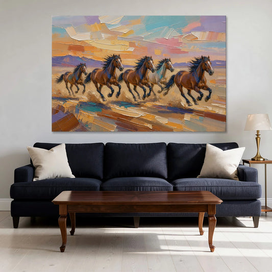 Wild Horses Painting Through Desert Dust - Canvas Wall Art - Sofa - 60x40