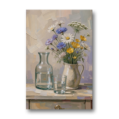 Wildflower Bouquet Painting with Water Carafe - Canvas Wall Art - Front