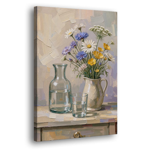 Wildflower Bouquet Painting with Water Carafe - Canvas Wall Art - Side