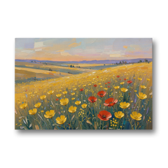 Wildflower Canvas Art of Buttercups and Red Poppies - Canvas Wall Art - Front