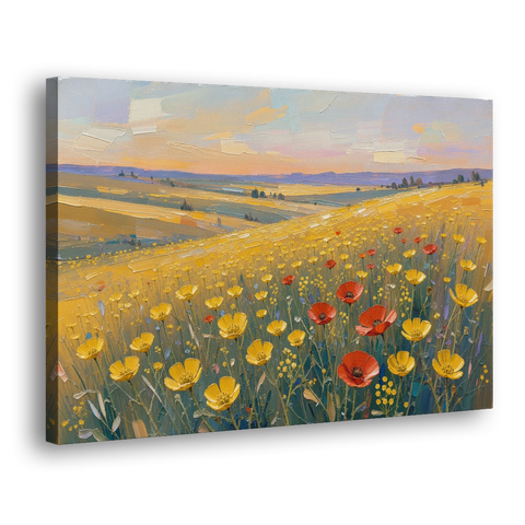 Wildflower Canvas Art of Buttercups and Red Poppies - Canvas Wall Art - Side
