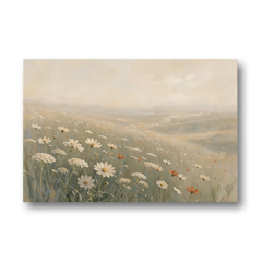 Wildflower Meadow Painting in Morning Mist - Canvas Wall Art - Front