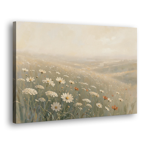 Wildflower Meadow Painting in Morning Mist - Canvas Wall Art - Side