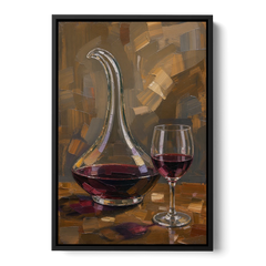 Wine Art Prints Swan Neck Decanter and Glass - Black Framed Canvas Wall Art - Front