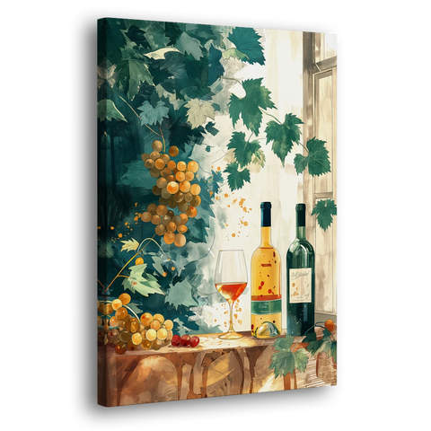 Wine Art with Grapes and Vine Leaves - Canvas Wall Art - Side