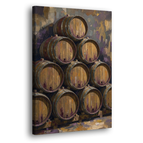 Wine Barrel Painting Pyramid of Oak Casks - Canvas Wall Art - Side
