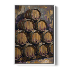 Wine Barrel Painting Pyramid of Oak Casks - White Framed Canvas Wall Art - Front