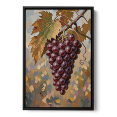 Wine Canvas Art of Ripe Grapes on the Vine - Black Framed Canvas Wall Art - Front