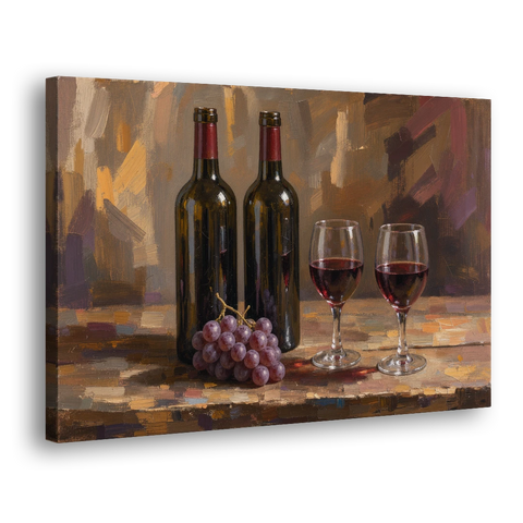 Wine Decor Wall Art with Two Bottles and Grapes - Canvas Wall Art - Side