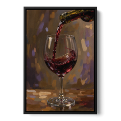 Wine Glass Wall Art with a Swirling Red Pour - Black Framed Canvas Wall Art - Front