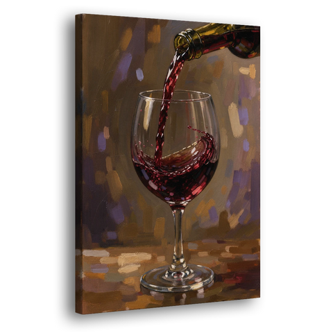 Wine Glass Wall Art with a Swirling Red Pour - Canvas Wall Art - Side