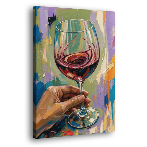 Wine Painting of a Swirling Red Glass - Canvas Wall Art - Side