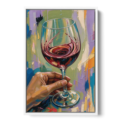 Wine Painting of a Swirling Red Glass - White Framed Canvas Wall Art - Front