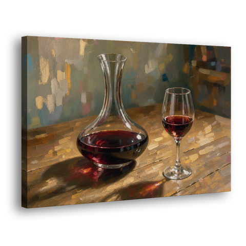 Wine Wall Decor with a Glowing Decanter - Canvas Wall Art - Side