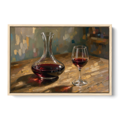 Wine Wall Decor with a Glowing Decanter - Oak Framed Canvas Wall Art - Front