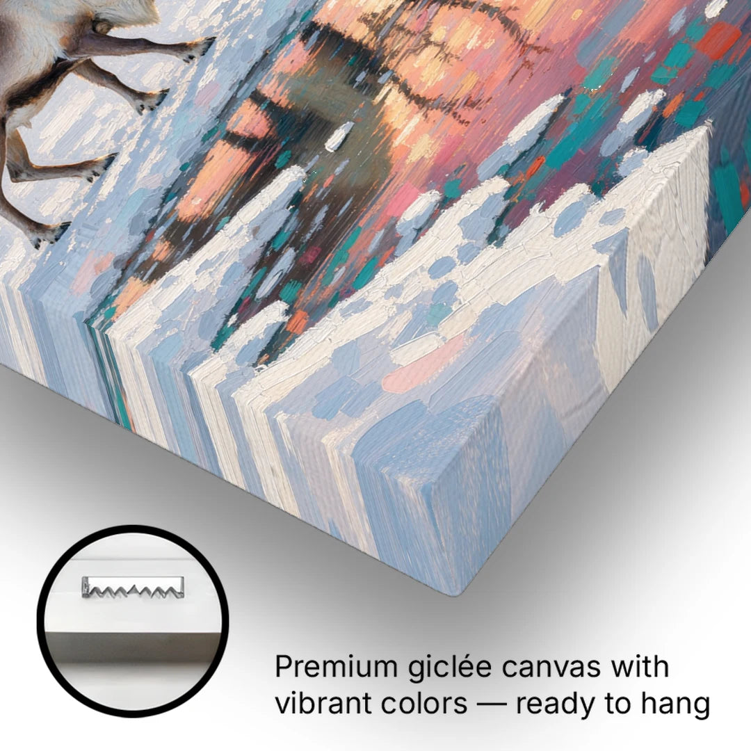 Winter Animal Painting of Sparring Reindeer - Canvas Wall Art - Gallery Wrap Corner