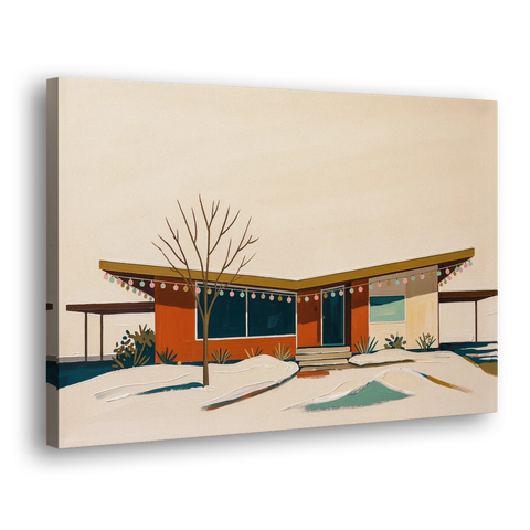 Winter Christmas Painting of a Butterfly Roof Ranch - Canvas Wall Art - Side