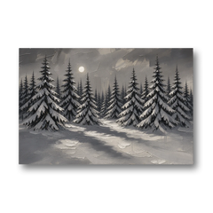 Winter Forest Painting Under a Full Moon - Canvas Wall Art - Front