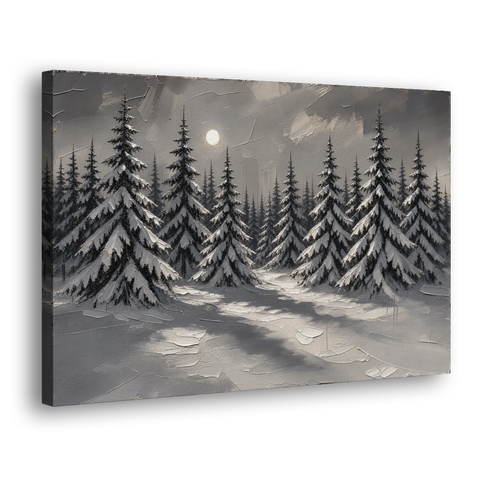 Winter Forest Painting Under a Full Moon - Canvas Wall Art - Side
