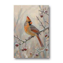 Winter Painting Canvas Cardinal on Frosted Hawthorn - Canvas Wall Art - Front