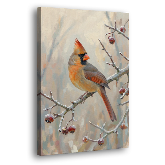 Winter Painting Canvas Cardinal on Frosted Hawthorn - Canvas Wall Art - Side