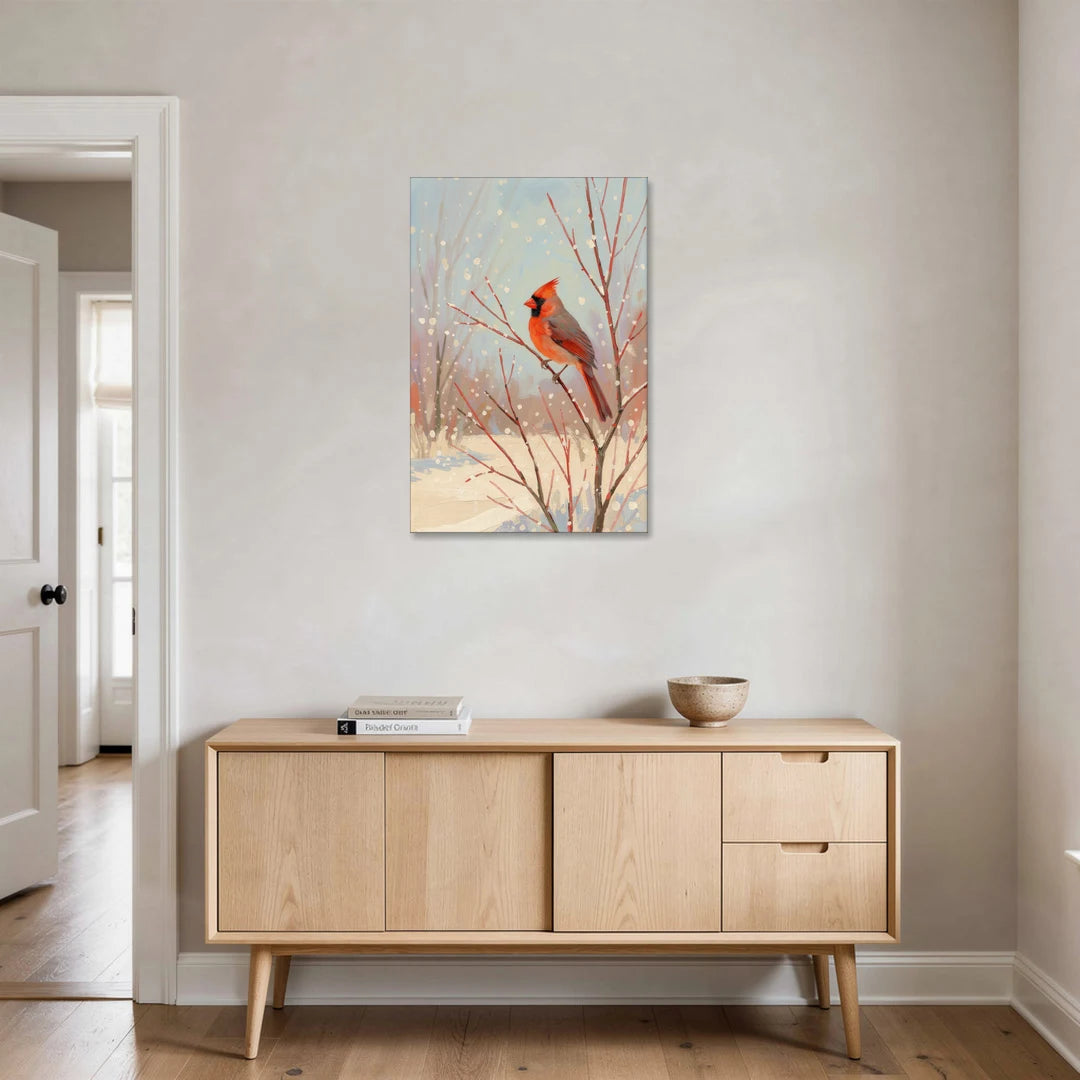Winter Red Bird on Snowy Dogwood - Canvas Wall Art - Coffee Table - 24x36