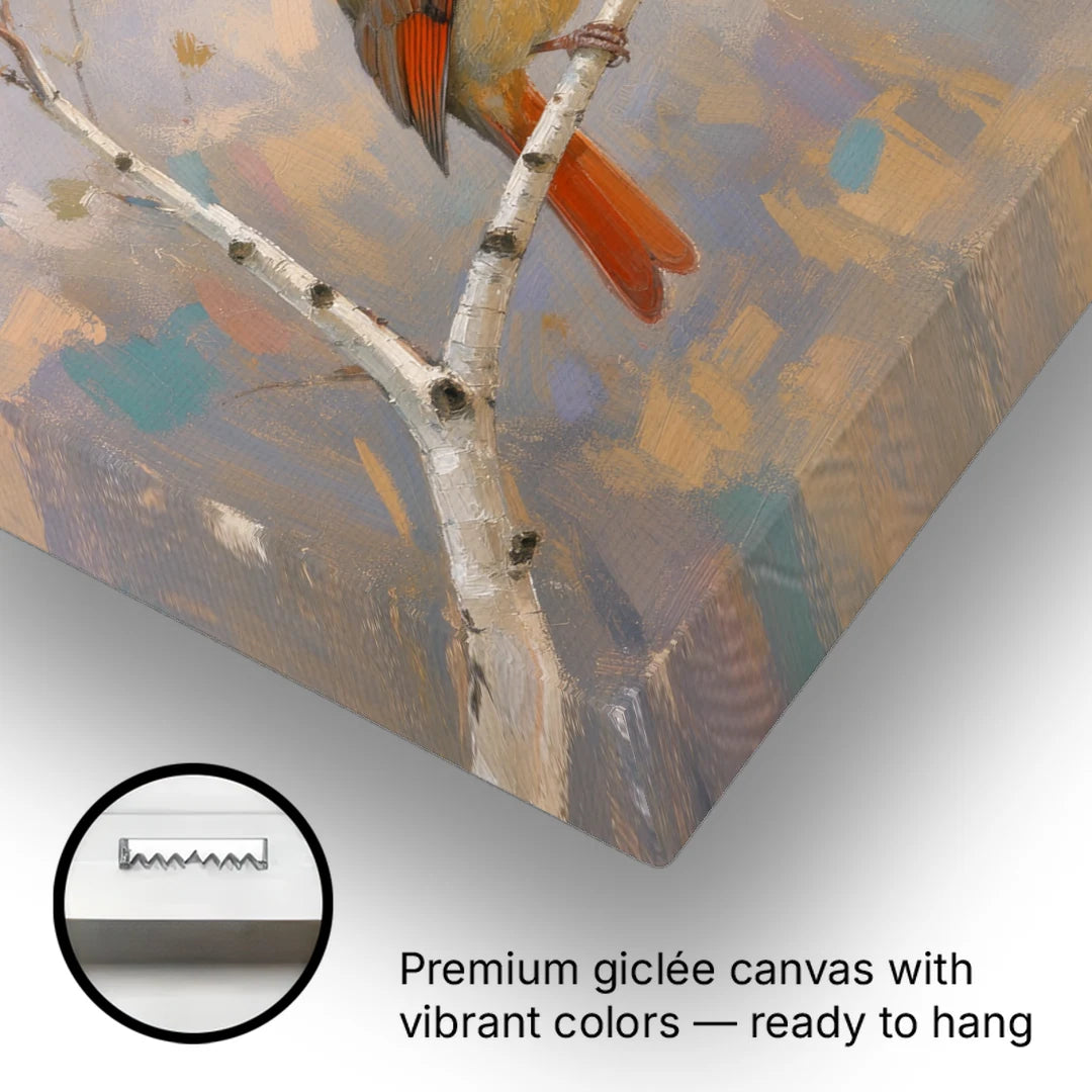 Winter Red Cardinal Pair on Twilight Birch - Canvas Wall Art - Gallery Wrap Corner