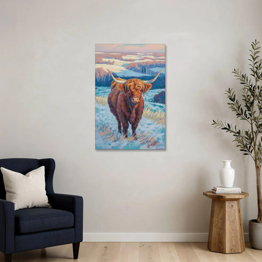 Winter Wonderland Highland Cow - Canvas Wall Art - Sofa - 24x36