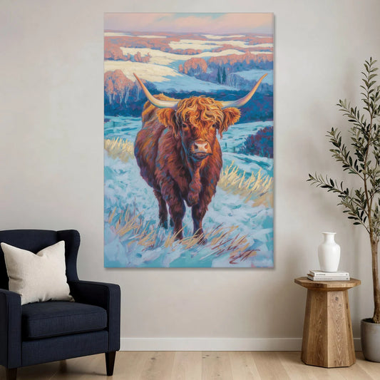 Winter Wonderland Highland Cow - Canvas Wall Art - Sofa - 40x60