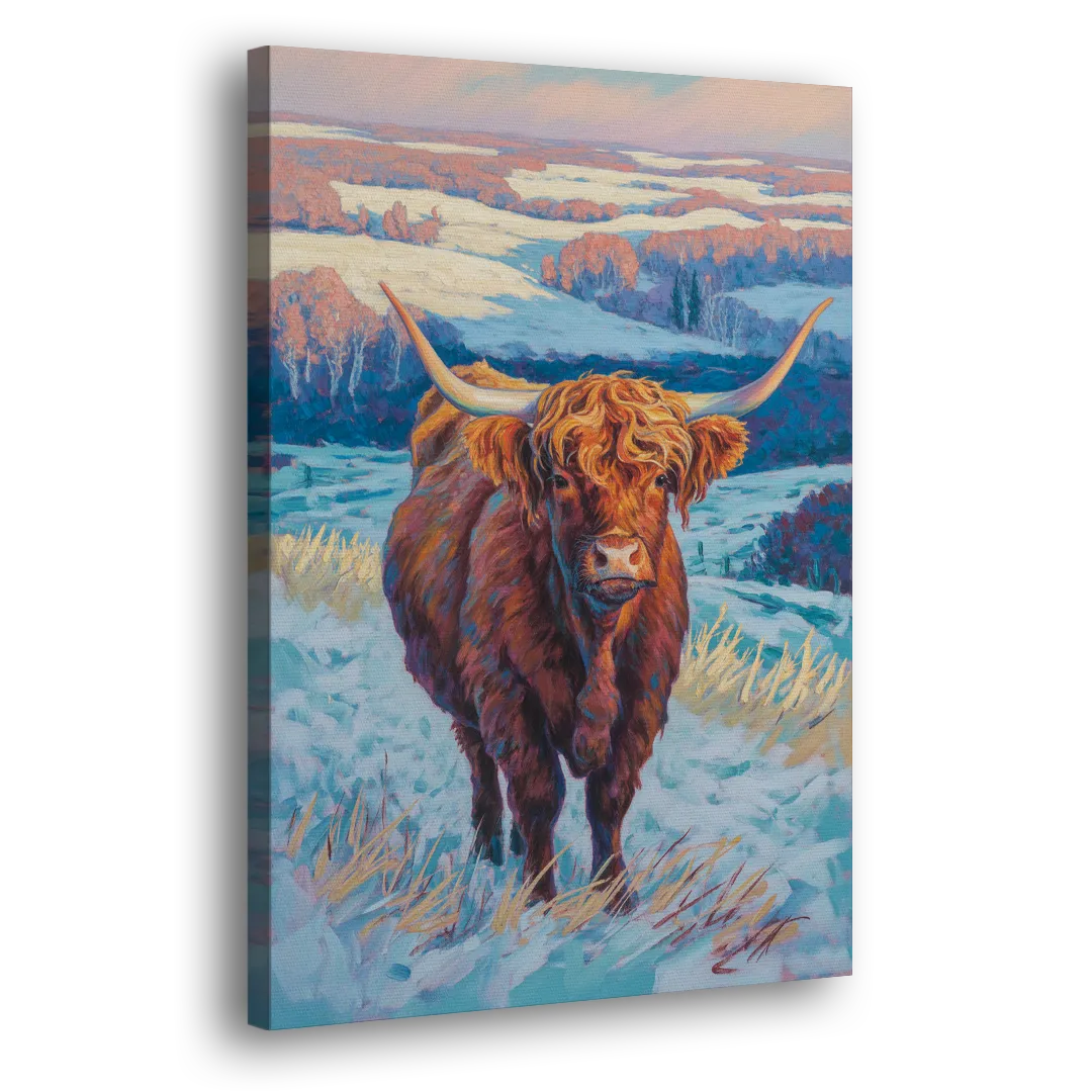 Winter Wonderland Highland Cow Side - Canvas Wall Art