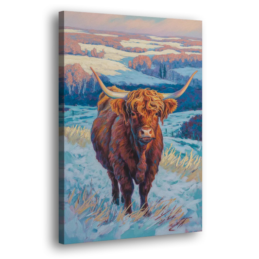 Winter Wonderland Highland Cow Side - Canvas Wall Art