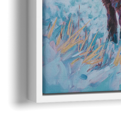 Winter Wonderland Highland Cow - Close-Up White Frame Canvas