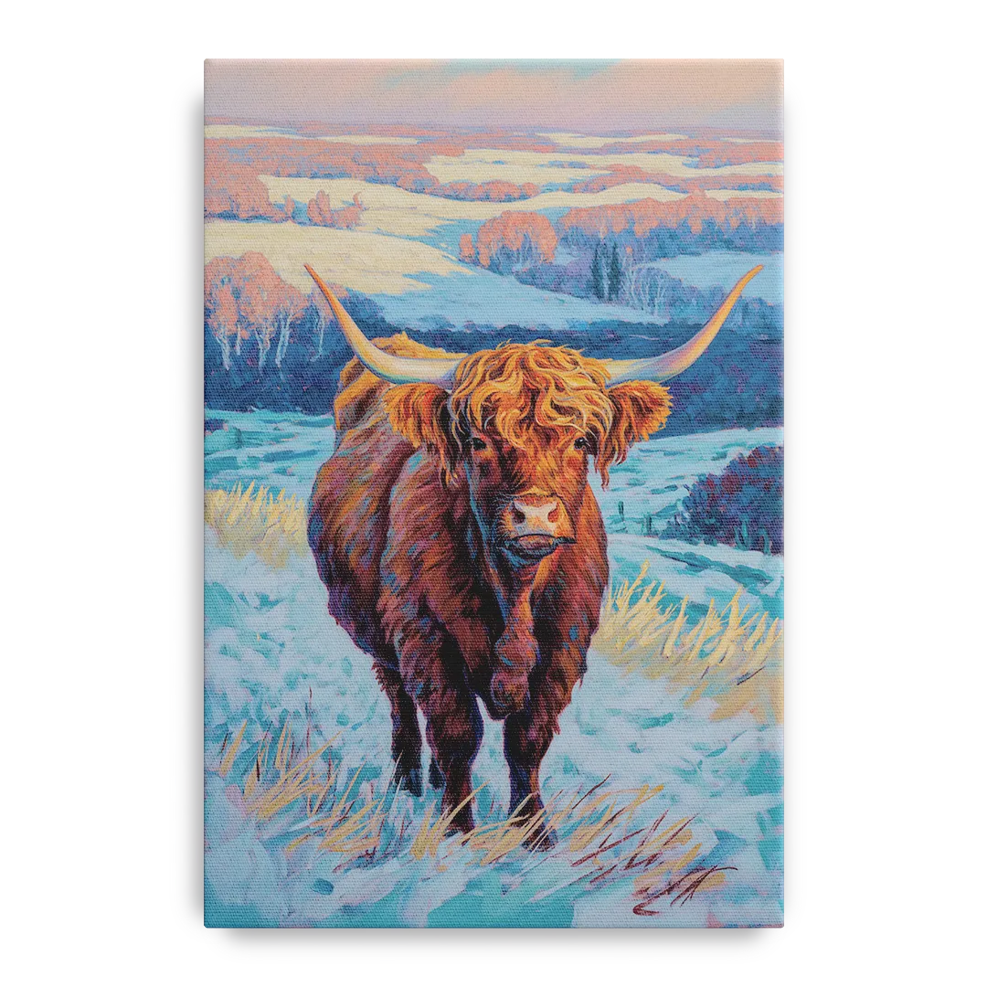 Winter Wonderland Highland Cow Front - Canvas Wall Art