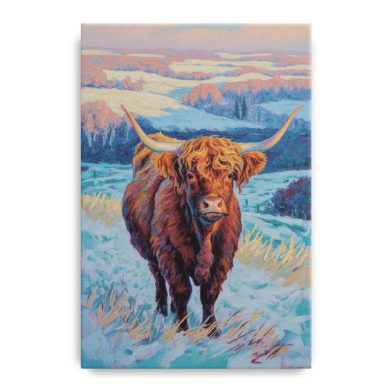 Winter Wonderland Highland Cow Front - Canvas Wall Art