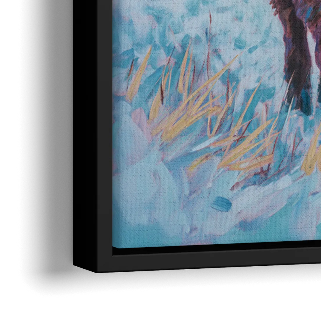Winter Wonderland Highland Cow - Close-Up Black Frame Canvas