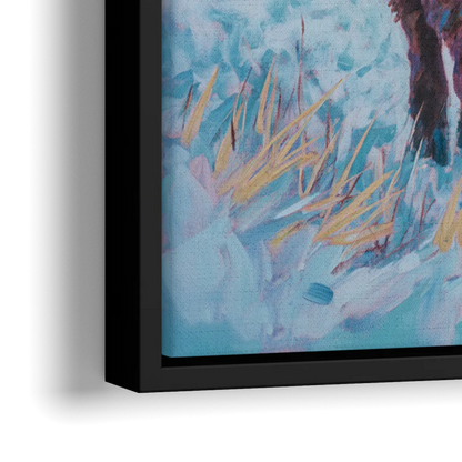 Winter Wonderland Highland Cow - Close-Up Black Frame Canvas