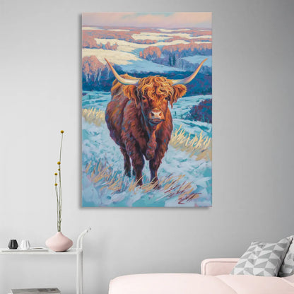 Winter Wonderland Highland Cow Living Room - Canvas Wall Art