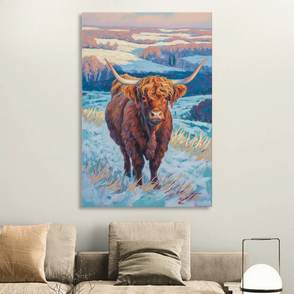 Winter Wonderland Highland Cow Sitting Room - Canvas Wall Art