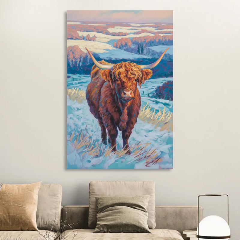 Winter Wonderland Highland Cow Sitting Room - Canvas Wall Art