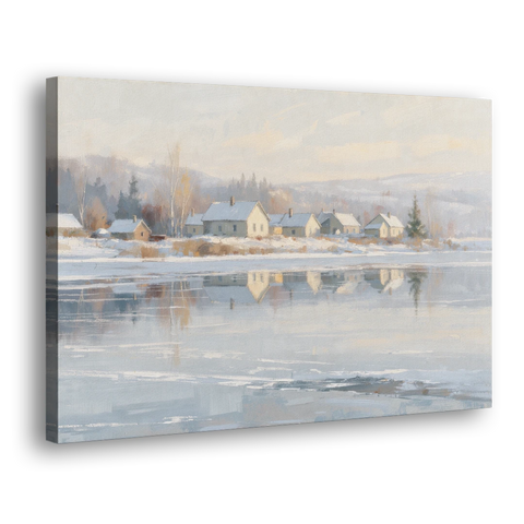 Winter Wonderland Wall Art by the Frozen Lake - Canvas Wall Art - Side
