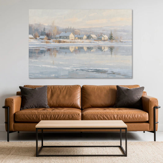 Winter Wonderland Wall Art by the Frozen Lake - Canvas Wall Art - Sofa - 60x40