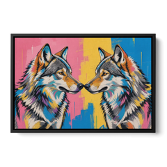 Wolf Art Prints Nose to Nose Greeting - Black Framed Canvas Wall Art - Front